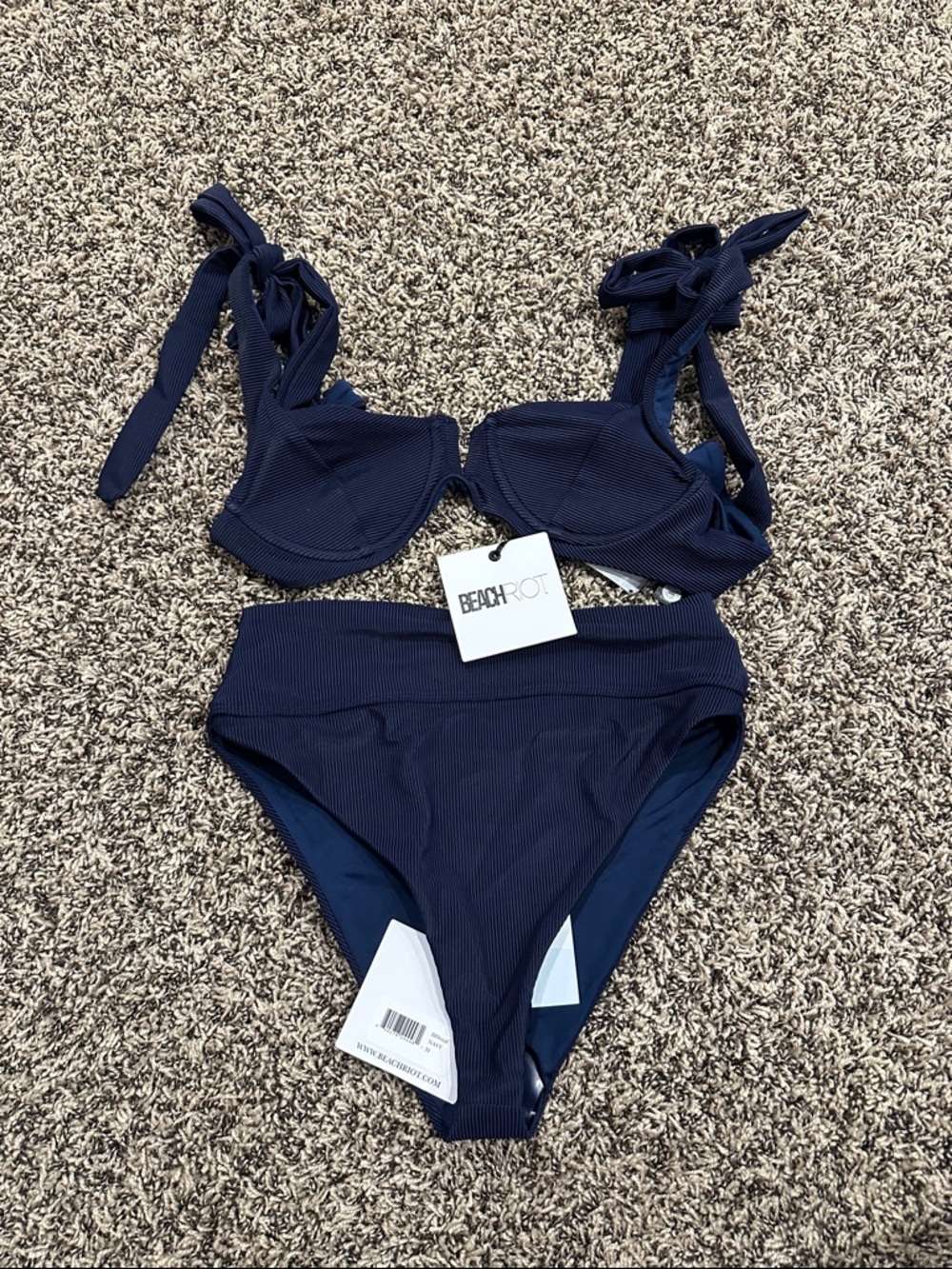 Beach Riot Navy Ribbed Underwire Bikini Set